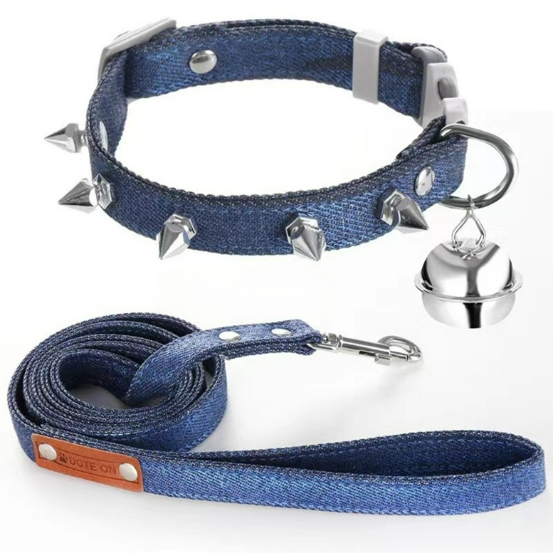 Headcollar Rope Set - Rivet Pet Anti-Bite Denim Spike Collar