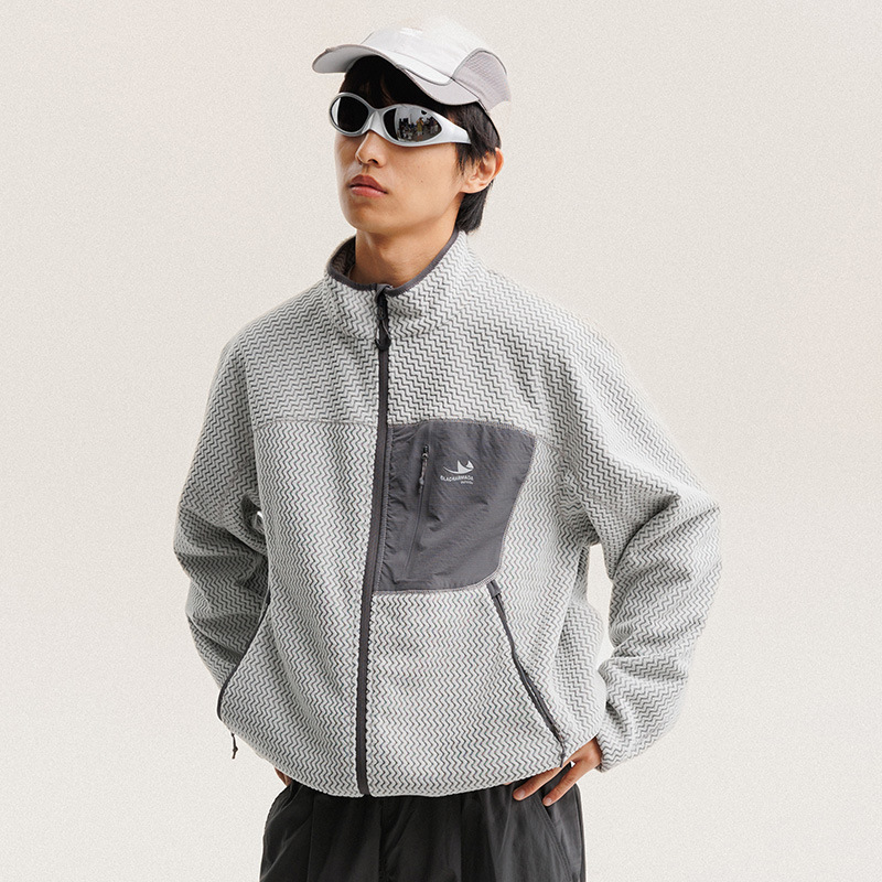 Outdoor Sport Coat - Autumn Winter Polar Fleece Wavy Stripes