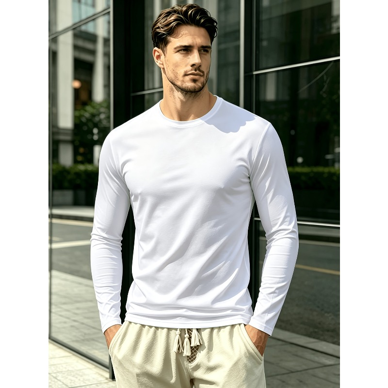 Solid Round Neck Long Sleeve T - Outdoor Sportswear ulasan dan harga