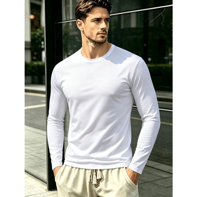 Solid Round Neck Long Sleeve T - Outdoor Sportswear ulasan dan harga